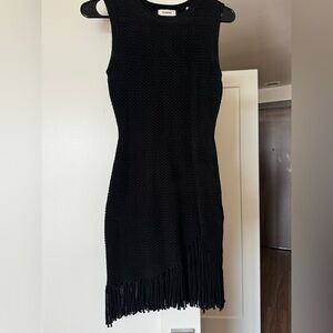 Sandro Black Asymmetrical Fringe Dress